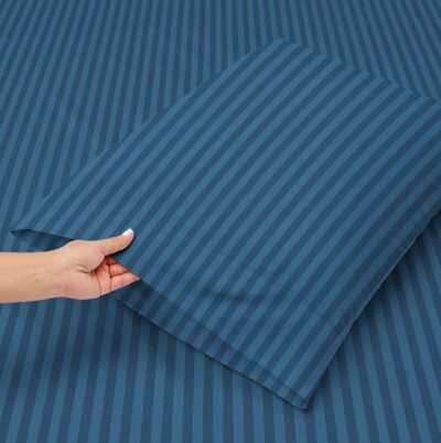 Premium Glace Cotton Solid/Stripe King Bedsheet with 2 King Size Pillow Covers | Double Bed with 210 TC Glace Cotton | Size - King Size 90x100 inches - Blue - Image 3