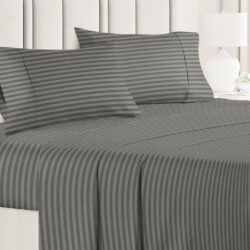 Premium Glace Cotton Solid/Stripe King Bedsheet with 2 King Size Pillow Covers | Double Bed with 210 TC Glace Cotton | Size - King Size 90x100 inches - Grey