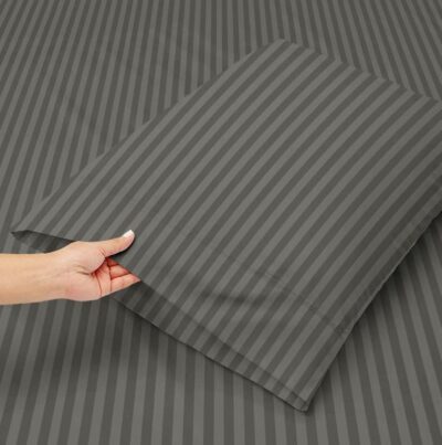 Premium Glace Cotton Solid/Stripe King Bedsheet with 2 King Size Pillow Covers | Double Bed with 210 TC Glace Cotton | Size - King Size 90x100 inches - Grey - Image 2