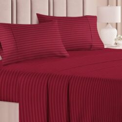 Premium Glace Cotton Solid/Stripe King Bedsheet with 2 King Size Pillow Covers | Double Bed with 210 TC Glace Cotton | Size - King Size 90x100 inches - Maroon