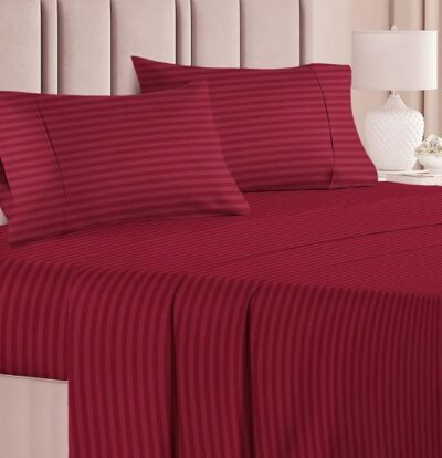 Premium Glace Cotton Solid/Stripe King Bedsheet with 2 King Size Pillow Covers | Double Bed with 210 TC Glace Cotton | Size - King Size 90x100 inches - Maroon
