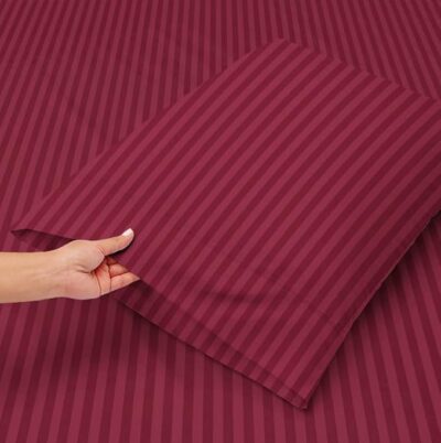 Premium Glace Cotton Solid/Stripe King Bedsheet with 2 King Size Pillow Covers | Double Bed with 210 TC Glace Cotton | Size - King Size 90x100 inches - Maroon - Image 2