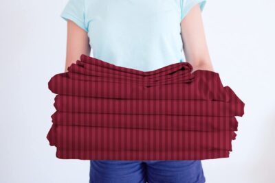 Premium Glace Cotton Solid/Stripe King Bedsheet with 2 King Size Pillow Covers | Double Bed with 210 TC Glace Cotton | Size - King Size 90x100 inches - Maroon - Image 3
