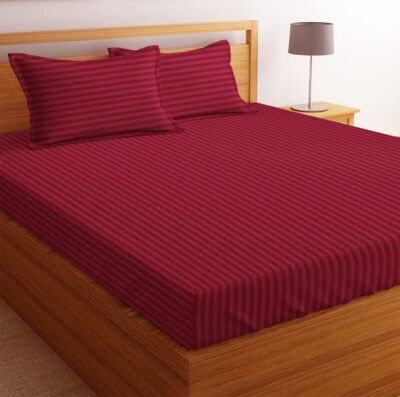 Premium Glace Cotton Solid/Stripe King Bedsheet with 2 King Size Pillow Covers | Double Bed with 210 TC Glace Cotton | Size - King Size 90x100 inches - Maroon - Image 4