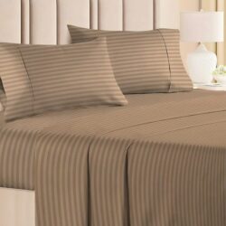 Premium Glace Cotton Solid/Stripe King Bedsheet with 2 King Size Pillow Covers | Double Bed with 210 TC Glace Cotton | Size - King Size 90x100 inches - Mouse