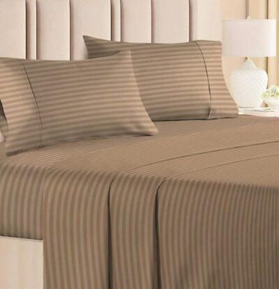 Premium Glace Cotton Solid/Stripe King Bedsheet with 2 King Size Pillow Covers | Double Bed with 210 TC Glace Cotton | Size - King Size 90x100 inches - Mouse