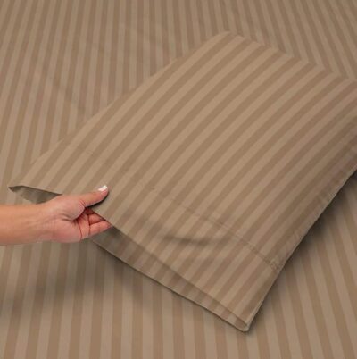 Premium Glace Cotton Solid/Stripe King Bedsheet with 2 King Size Pillow Covers | Double Bed with 210 TC Glace Cotton | Size - King Size 90x100 inches - Mouse - Image 3