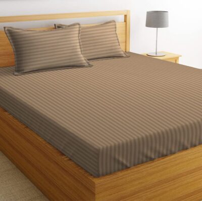 Premium Glace Cotton Solid/Stripe King Bedsheet with 2 King Size Pillow Covers | Double Bed with 210 TC Glace Cotton | Size - King Size 90x100 inches - Mouse - Image 2
