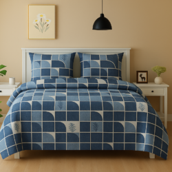 Heavendecor 100% Cotton 210 TC Cotton Bed Sheets for Double Bed with 2 Pillow Covers – Blue Leaf
