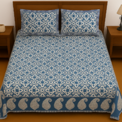 Heavendecor Pure 100% Cotton Jaipuri Double Bed Sheet 90*108 inches with 2 Pillow Covers with Modern Abstract Geometrical Print