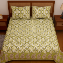 Heavendecor Pure 100% Cotton Jaipuri Double Bed Sheet 90*108 inches with 2 Pillow Covers with Modern Abstract Geometrical Print