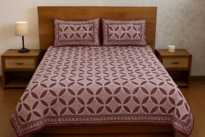 Heavendecor Pure 100% Cotton Jaipuri Double Bed Sheet 90*108 inches with 2 Pillow Covers with Modern Abstract Geometrical Print