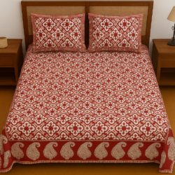 Heavendecor Pure 100% Cotton Jaipuri Double Bed Sheet 90*108 inches with 2 Pillow Covers with Modern Abstract Geometrical Print