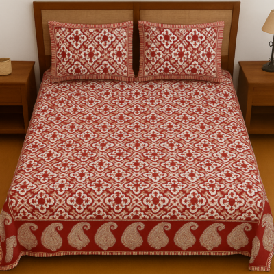 Heavendecor Pure 100% Cotton Jaipuri Double Bed Sheet 90*108 inches with 2 Pillow Covers with Modern Abstract Geometrical Print