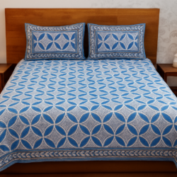 Heavendecor Pure 100% Cotton Jaipuri Double Bed Sheet 90*108 inches with 2 Pillow Covers with Modern Abstract Geometrical Print