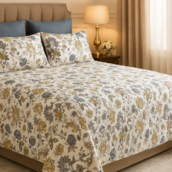 Heavendecor 100% Cotton Bed Sheet for King Size Bed, 1 King Size Bed Sheet (108x108 Inches) with 2 Pillow Covers, Premium 240 TC Bedsheet for Double Bed King Size (Spring Tide, Super King)