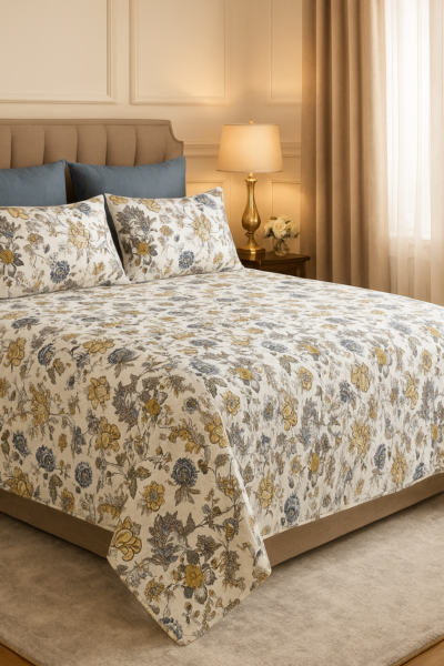 Heavendecor 100% Cotton Bed Sheet for King Size Bed, 1 King Size Bed Sheet (108x108 Inches) with 2 Pillow Covers, Premium 240 TC Bedsheet for Double Bed King Size (Spring Tide, Super King)