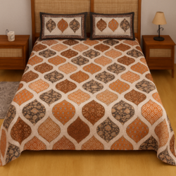 Heavendecor JaipurFabric 180 TC Cotton Bedsheet with 2 Pillow Covers | 160 GSM Barmeri Printed Bed Sheet (Dark Red, 228cm X 274cm)