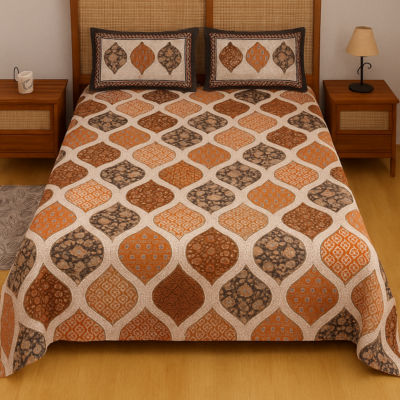 Heavendecor JaipurFabric 180 TC Cotton Bedsheet with 2 Pillow Covers | 160 GSM Barmeri Printed Bed Sheet (Dark Red, 228cm X 274cm)