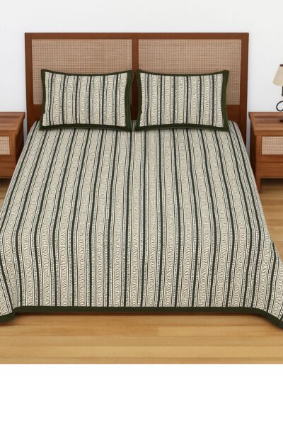 Heavendecor Pure 100% Cotton Jaipuri Double Bed Sheet 90*108 inches with 2 Pillow Covers with Modern Abstract Geometrical Print