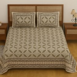 Heavendecor Pure 100% Cotton Jaipuri Double Bed Sheet 90*108 inches with 2 Pillow Covers with Modern Abstract Geometrical Print