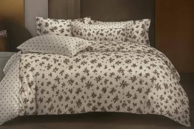 Heavendecor 100% Cotton Bedsheet for Double Bed with 2 Pillow Covers, Floral Double Bedsheet (Size 90 x 100 inches, Golden grey floral white)