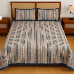 Heavendecor  Pure 100% Cotton Jaipuri Double Bed Sheet 90*108 inches with 2 Pillow Covers with Modern Abstract Geometrical Print