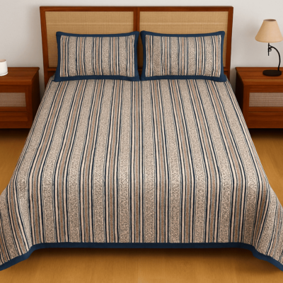Heavendecor  Pure 100% Cotton Jaipuri Double Bed Sheet 90*108 inches with 2 Pillow Covers with Modern Abstract Geometrical Print