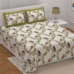 Heavendecor 100% Cotton Bedsheet for Double Bed with 2 Pillow Covers, Floral Double Bedsheet (Size 100 x 108 inches, Spring green white)