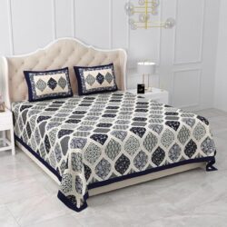 Heavendecor Cotton Rajasthani Jaipuri Sanganeri Print Double Bedsheet with 2 Pillow Covers Queen Size Bed Sheet (90x100 inch) (Blue)
