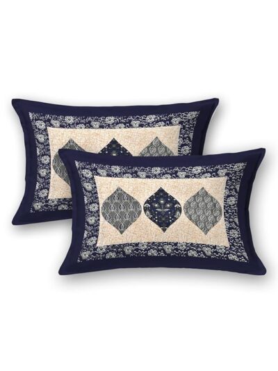 Heavendecor Cotton Rajasthani Jaipuri Sanganeri Print Double Bedsheet with 2 Pillow Covers Queen Size Bed Sheet (90x100 inch) (Blue) - Image 4
