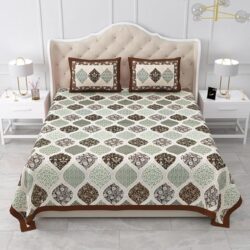 Heavendecor Cotton Rajasthani Jaipuri Sanganeri Print Double Bedsheet with 2 Pillow Covers Queen Size Bed Sheet (90x100 inch) (Brown)