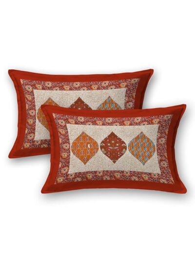 Heavendecor Cotton Rajasthani Jaipuri Sanganeri Print Double Bedsheet with 2 Pillow Covers Queen Size Bed Sheet (90x100 inch) (Orange) - Image 5