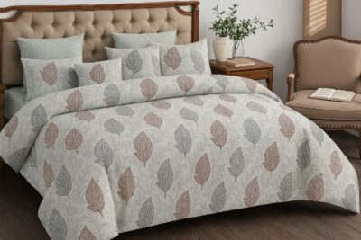 Heavendecor 100% Cotton Bedsheet for Double Bed with 2 Pillow Covers, Floral Double Bedsheet (Size 90 x 100 inches, LEAF PATTERN)