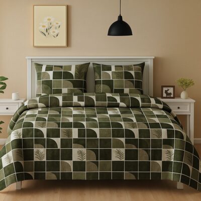 Heavendecor 100% Cotton 210 TC Cotton Bed Sheets for Double Bed with 2 Pillow Covers – Green