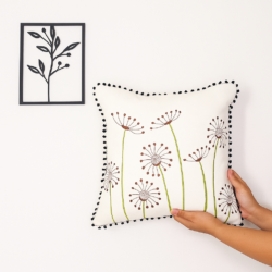 Dancing Dandelion 100% Cotton Premium Embroidered Cushion Cover with Zipper Closure - 16" X 16"- Yellow|Prewashed, Preshrunk|Oeko Tex Certified Colors |Easy Care-Machine Washable (Set of 1)