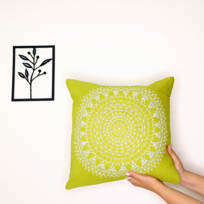 Cushion Cover Set Of 1 Decorative Throw Pillow Covers With Embroidery. Yellow Cushion Covers, Sofa Cushion Covers (16 X 16 Inches | 40 X 40 Cm, Green)(Cotton), 210 TC