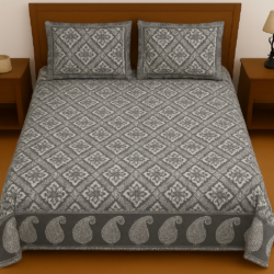 Heavendecor Pure 100% Cotton Jaipuri Double Bed Sheet 90*108 inches with 2 Pillow Covers with Modern Abstract Geometrical Print