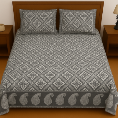 Heavendecor Pure 100% Cotton Jaipuri Double Bed Sheet 90*108 inches with 2 Pillow Covers with Modern Abstract Geometrical Print